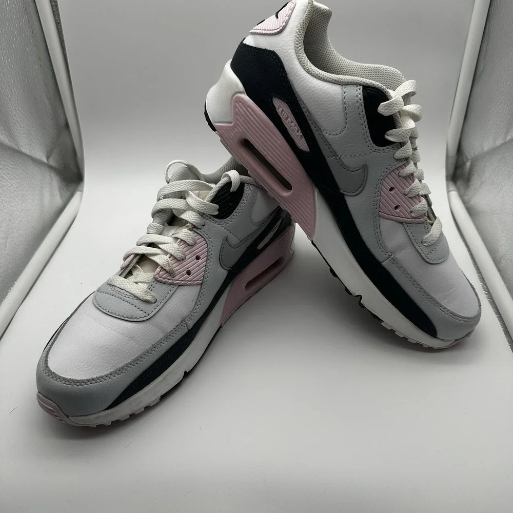 Nike Air Max 90 Shoes Girls Size 7Y White Pink Navy Sneakers HF6358-104
